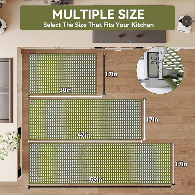 YDKGL Kitchen Runner Rugs Non Slip Washable, Super Absorbent Soft Chenille Braided Kitchen Mats for Floor Rubber Backing Sink Mat Standing Hallway Floor Mat, Easy Clean, Green 17"x59"