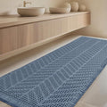 IM HOME Extra Large Waffle Bath Mat, Boho Bathroom Rugs Absorbent Non Slip, Ultra Soft Bathroom Mat, Machine Washable Knit Bath Rugs with Herringbones for Bathroom,Bedroom, Kitchen, Tub, 5'x2', Blue