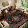 RELEANY Area Rugs 6'x8' Washable Non-Slip, Floral Vintage Distress Medallion Carpet for Living Room Bedroom Dining Room, Red Black