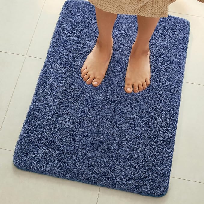TYUU Small Bath Mat, Ultra Soft Bathroom Rugs Non Slip Washable, Super Absorbent Quick Dry Bath Rug with Rubber Backing for Bathroom Floor, Shower, or Sink, Denim Blue 12" x 12"