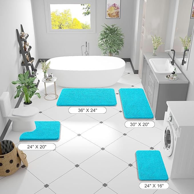 OLANLY Small Bathroom Rugs 24x16, Extra Soft Absorbent Chenille Bath Rugs, Rubber Backing Quick Dry, Machine Washable Bath Mats for Bathroom Floor, Tub and Shower, Home Decor Accessories, Aqua Sky