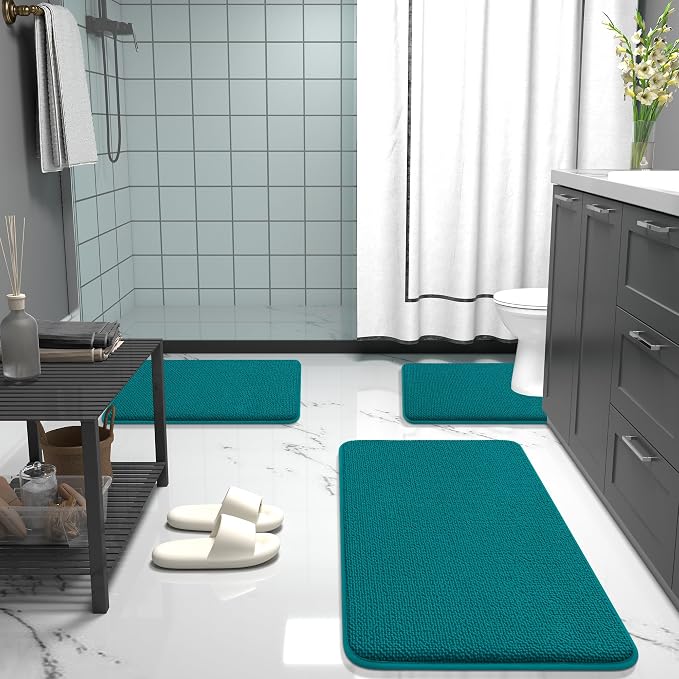 OLANLY Thick Memory Foam Small Bathroom Rugs 24x16, Extra Soft Absorbent Bath Rug, Quick Dry Bath Mat, Non-Slip, Machine Washable Carpet for Bathroom, Tub and Shower, Home Decor Accessories, Deep Lake