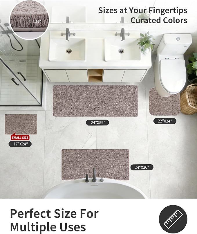 ILANGO Camel Bathroom Rugs 70" × 24" Non Slip & Super AbsorbentExtra Thick Soft, Washable Bath Carpet Runner for Floor, Microfiber Plush Shaggy Bath Mats with Tub for droom Bathtub Shower Room