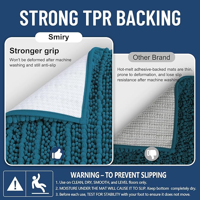 Smiry Bathroom Rugs Mat 34x21, Extra Soft Absorbent Chenille Bath Rugs, Non Slip Rubber Backing Machine Washable Quick Dry Bath Mats for Bathroom Floor, Tub, Shower, Home Accessories, Peacock Blue