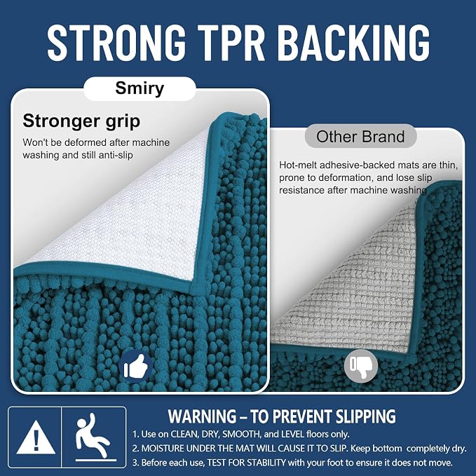 Smiry Bathroom Toilet Rugs U Shaped 24x20, Extra Soft Absorbent Non Slip Rubber Backing Chenille Contour Bath Rugs for Toilet, Machine Washable Contoured Bath Mats, Peacock Blue