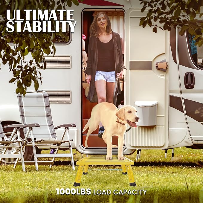 Marudina Large Platform RV Steps, 3-Level Adjustable Height Aluminum Folding Step Stool, Light Folding Anti-skidding RV Step, Supports Up to 1,000 lb (17.5" X 13.5" Large Platform)