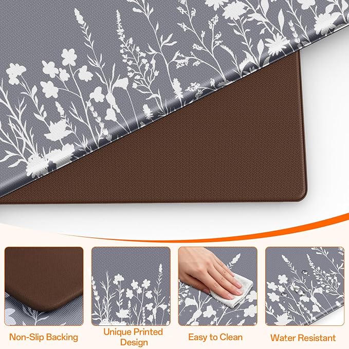 Kitchen Mats for Floor, Kitchen Rugs Sets of 2, Cushioned Anti Fatigue Mats for Kitchen Floor, Non-Slip Kitchen Decor, Water Resistant Kitchen Rug for Home, Kitchen, 17.3"x30"+17.3"x47"