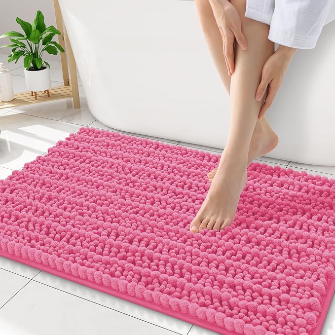 Smiry Bathroom Rugs Mat 34x21, Extra Soft Absorbent Chenille Bath Rugs, Non Slip Rubber Backing Machine Washable Quick Dry Bath Mats for Bathroom Floor, Tub, Shower, Home Decor Accessories, Hot Pink