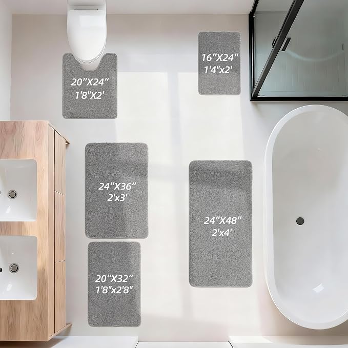 COSY HOMEER Toilet Rugs U-Shaped 24"x20",Soft Absorbent Bath Mat with Non-Slip TPR Backing, Machine Washable Shaggy Bath Rug for Toilet,Grey