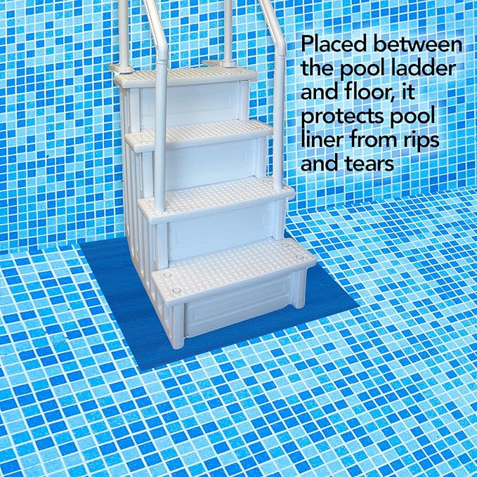 RESILIA Stay-Put Swimming Pool Ladder Mat - Non-Slip, Wide Ribbed, Protective Pad, 36 Inches x 36 Inches, 0.125 Inch Thick, Powder Blue, Made in USA