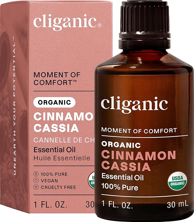 Cliganic Organic Cinnamon Cassia Essential Oil, 1oz - 100% Pure Natural Undiluted, for Aromatherapy | Non-GMO Verified