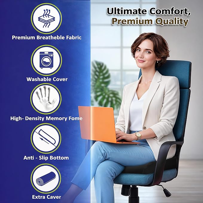 Memory Foam Seat Cushion, Ergonomic Office Chair Cushion for Back, Coccyx, Sciatica & Tailbone Pain Relief and Pressure Relief – Ideal for Car Seat, Wheelchair, Stadium & Recliner, Extra Cover (Gray)