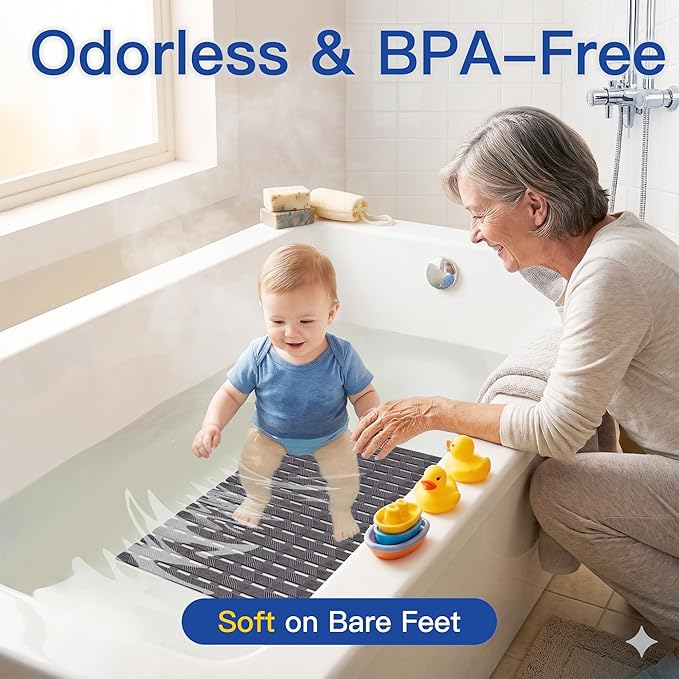 Non Slip Bathtub Mat - Shower Mats for Inside Shower, Rectangular PVC Tub Mat with 200+ Suction Cups for Safety, 40x16 Inch, Dark Gray