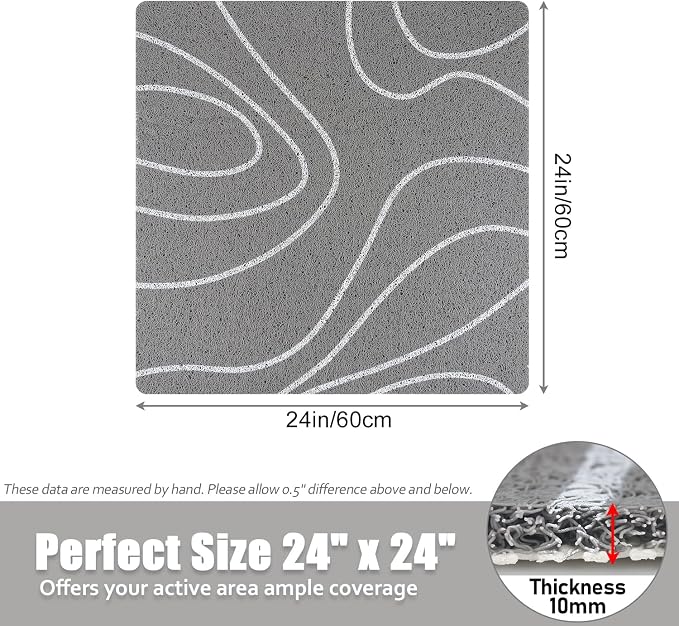 Shower Mat Bathtub Mat Non-Slip - 24x24 Inch, Soft Comfort Bath Mat with Drainage Holes, PVC Loofah Massage Bathmat for Shower, Tub, Bathroom, Wet Areas, Quick Drying