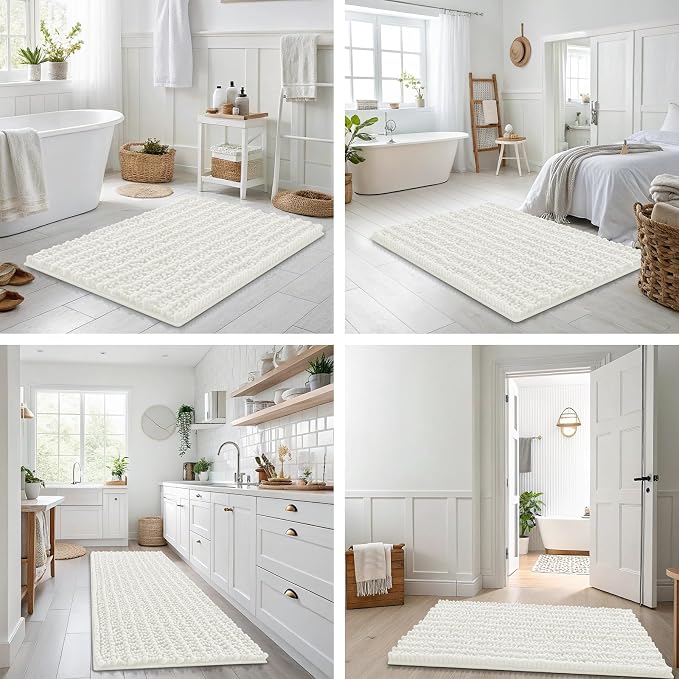 Smiry Bathroom Rugs Mat 30x20, Extra Soft Absorbent Chenille Bath Rugs, Non Slip Rubber Backing Machine Washable Quick Dry Bath Mats for Bathroom Floor, Tub, Shower, Home Decor Accessories, Ivory