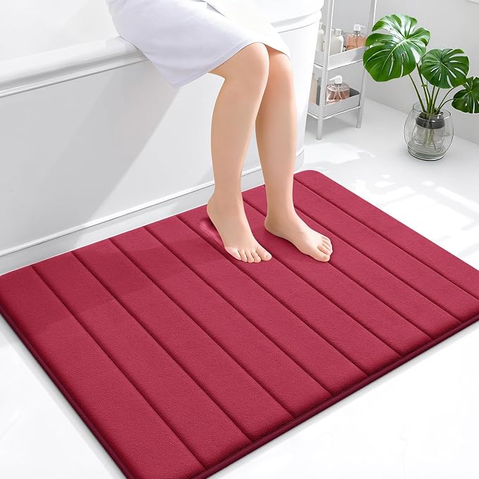 OLANLY Memory Foam Bath Mat 40x32, Super Soft Absorbent Bathroom Rugs, Quick Dry, Machine Washable Shower Floor Rugs, Bathmat Carpet, Bathroom Home Decor Accessories, Burgundy