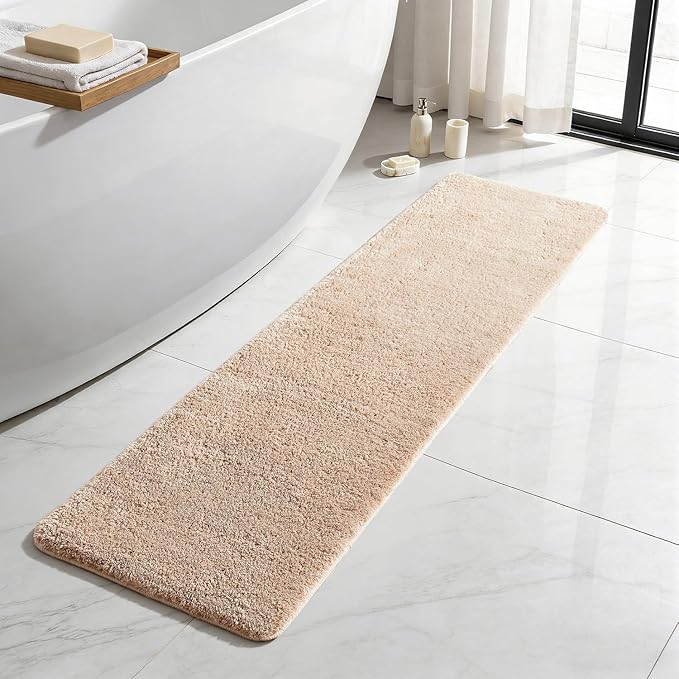 TYUU Beige Bathroom Runner Rugs, Ultra Soft Long Bath Mat Machine Washable Super Absorbent Quick Dry Bathroom Runner Rug 16 x 60 Non Slip, Beige 16" x 60"