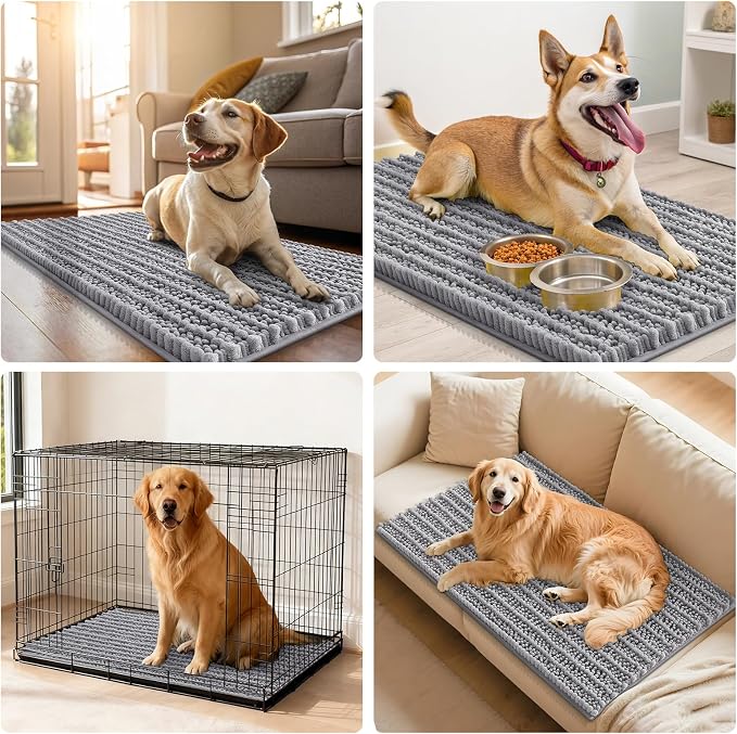 Smiry Dog Door Mat for Muddy Paws 36x24, Absorbent Dirt Trapper, Non-Slip Washable Chenille Entryway Rug for Inside Floor, Grey, Layered Pattern