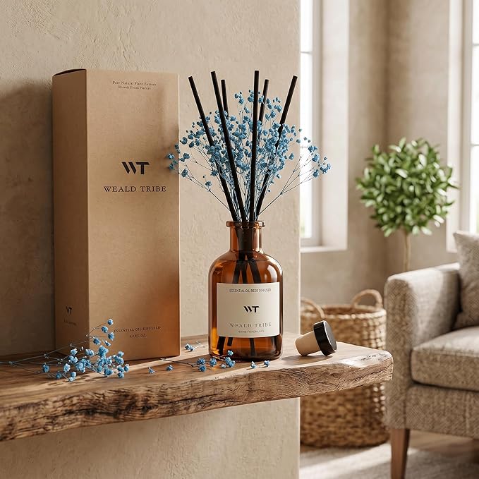 WEALD TRIBE Flower Reed Diffuser Set Cashmere Vanilla Scent for Bathroom Air Fresheners | 4.0 fl oz Essential Oils with Sticks Home Fragrance Defusers | House Bedroom Office Shelf Decor & Gift