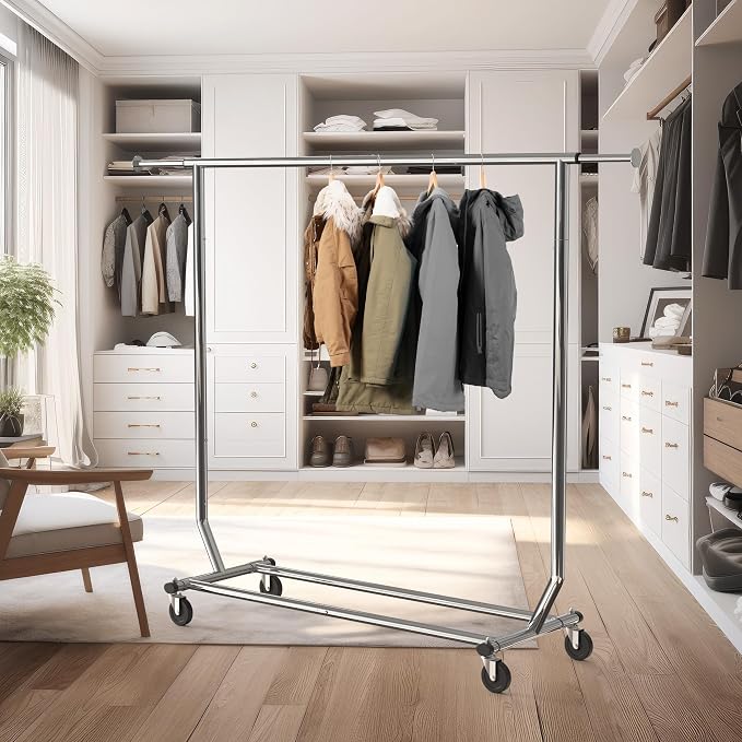 Simple Houseware Supreme Commercial Grade Clothing Garment Rack, Holds Up to 250 lbs, 50 to 75 Inches Extendable Rod, Chrome