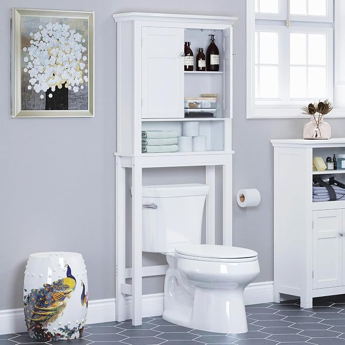 Spirich Over The Toilet Storage Cabinet, Bathroom Shelf Over Toilet, Space-Saving Over Toilet Bathroom Organizer, White