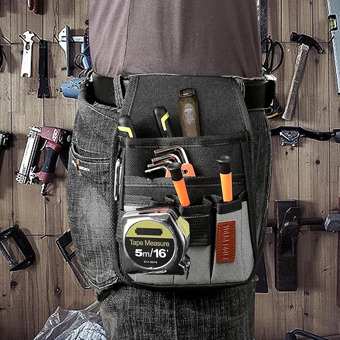 VIDAR TOOLS Small Tool Pouch with Belt Clip,Tool Belt Pouches,Electrician Tool Pouch.Mini Organizer Pocket Attachment for Tool Belt,5 Pockets and Heavy-Duty Metal Belt Clip Attachment.…