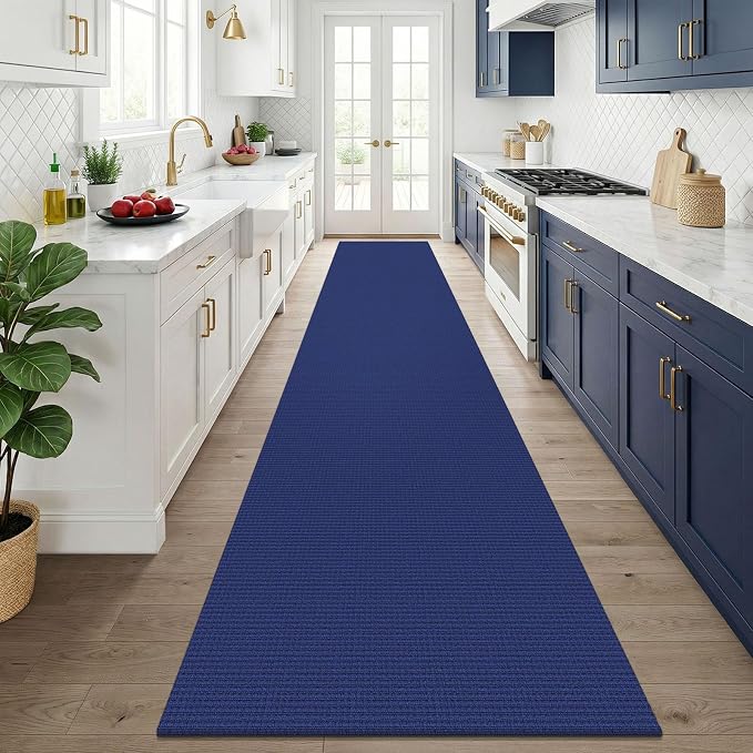 KOZYFLY 3x14 Runners Rugs for Hallway, Long Washable Runner Rug, Non Slip Rubber Backed Kitchen Runner, Flatweave Entryway Rug, Floor Carpet for Entry, Aisle, Hall, Royal Blue/Navy
