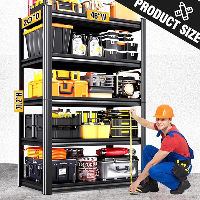 3-Pack Heavy Duty Garage Shelving for Garage, Warehouse & Workshop Organization, 71" H x 35" W x 16" D Adjustable 5-Tier All Metal Storage Shelf for Tools, Storage Bins & Bulk Items