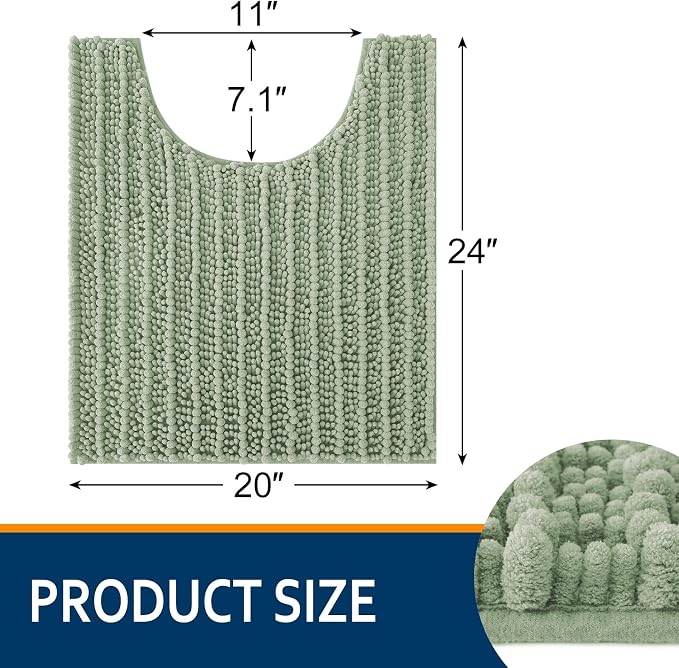 Smiry Bathroom Toilet Rugs U Shaped 24x20, Extra Soft Absorbent Non Slip Rubber Backing Chenille Contour Bath Rugs for Toilet, Machine Washable Contoured Bath Mats, Sage Green