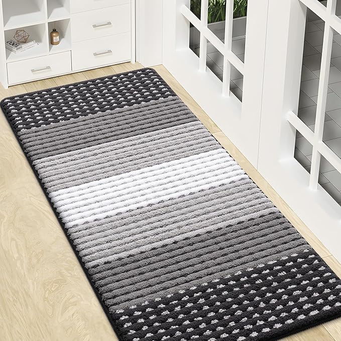 Kitinjoy Indoor Outdoor Door Mat, 47x20 Non-Slip Absorbent Dirt Trapper, Low-Profile Washable Inside Entrance Front Floor Mat, Sturdy Soft Entry Dotted Ombre Doormats for Entryway, Grey
