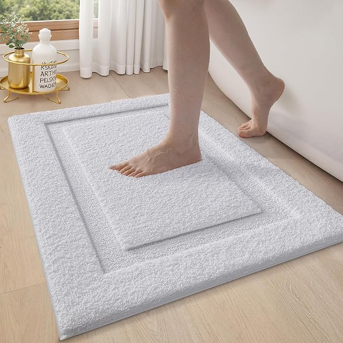LUMI Ultra Soft Bathroom Rugs Non Slip with Rubber Backing, Absorbent Washable Bath Mat Quick Dry, Upgraded Premium Microfiber Plush Carpet for Bathtub and Shower Floor, White, 16x24