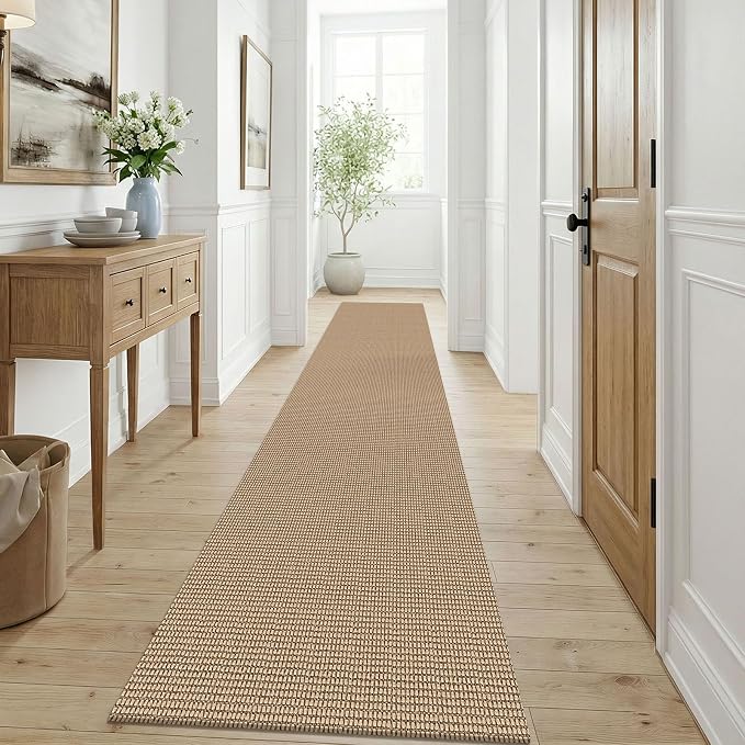 KOZYFLY Runners for Hallway 3x9, Wide Washable Runner Rug, Woven Non Slip Kitchen Runner, Braided Entryway Rug, Floor Carpet for Foyer, Bedroom, Hall, Orange Beige/Tan/Brown