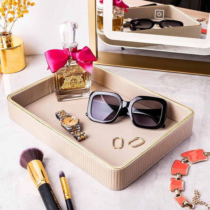 Nightstand Tray Perfume Tray Valet Tray Night Stand Bedside Organizer| Perfume Organizer Catchall| Perfume Trays for Dresser Vanity Tray for Dresser Countertop| Perfume Holder (Beige)
