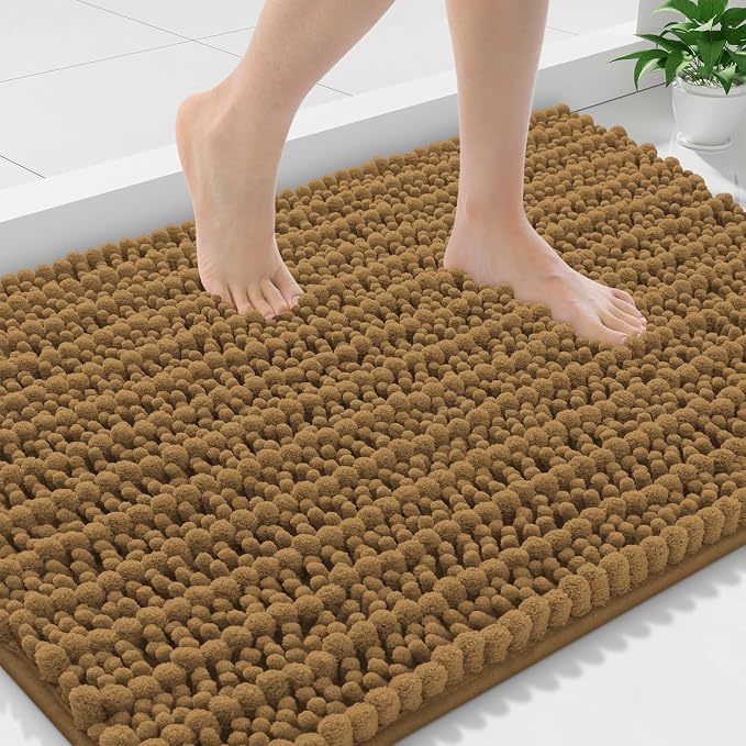 Smiry Bathroom Rugs Mat 36x24, Extra Soft Absorbent Chenille Bath Rugs, Non Slip Rubber Backing Machine Washable Quick Dry Bath Mats for Bathroom Floor, Tub, Shower, Home Decor Accessories, Clay