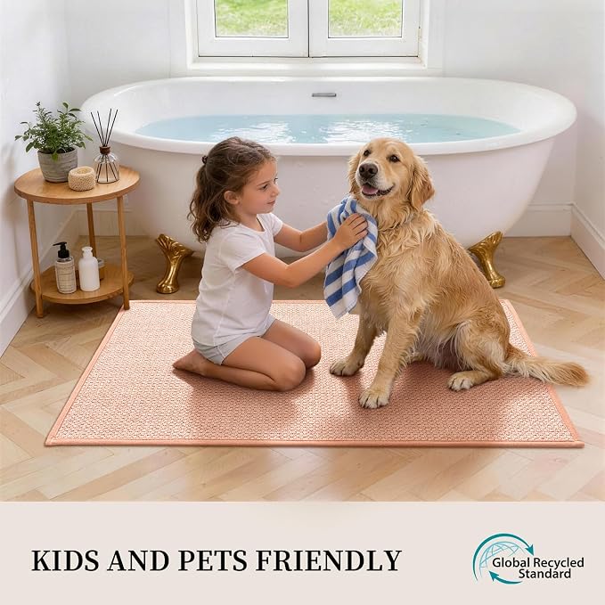 YIHOUSE Pink Bathroom Rugs Sets 2 Piece, Quick Dry Thin Bath Mat, Non Slip Absorbent Machine Washable, Bath Runner Rug for Bathtub Sink Home Decor (17"x24" + 17"x47")