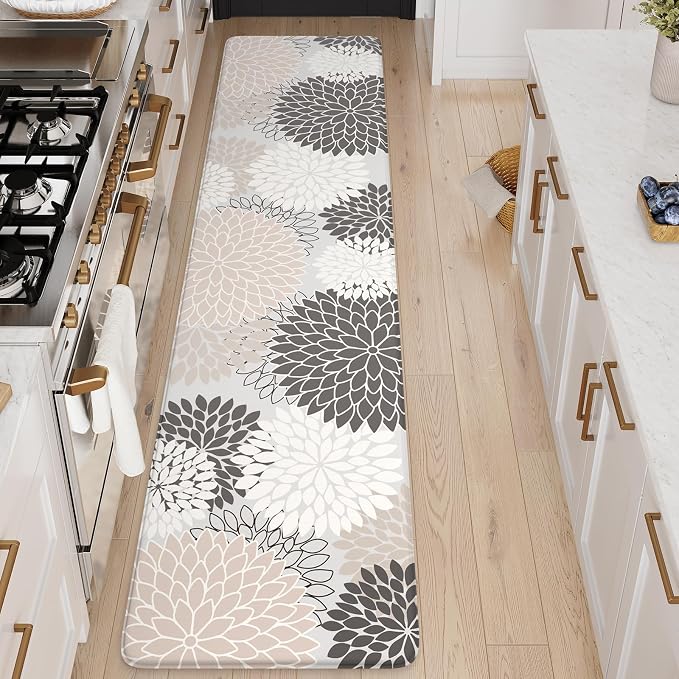 KIMODE Kitchen Mats Cushioned Anti Fatigue, Farmhouse Dahlia Rugs for Kitchen Rug Runner Stain Resistant, Ergonomic Standing Kitchen Floor Mat, Non Slip Waterproof Kitchen Sink Rug, 20" x 71", Pink