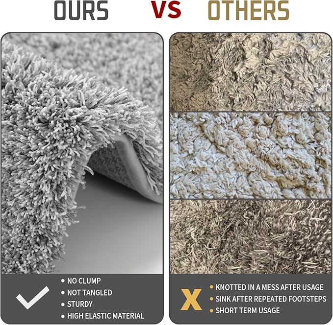 Yimobra Fluffy Toilet Rugs U Shaped, Shaggy Soft Comfortable Non Slip, Water Absorbent Microfiber Bath Mat, Dries Quickly, Machine Washable Thick Bathroom Floor Rugs, 24"x 20", Light Gray and White