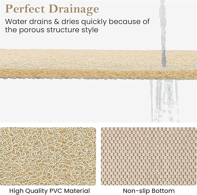Shower Mat Bathtub Mat Non-Slip,47x16 inch, Soft Tub Mat with Drain,PVC Loofah Bath Mat (Phthalate Free) for Tub and Bathroom,Quick Drying,Khaki