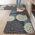 KIMODE Padded Anti Fatigue Rug Sets of 2, Ergonomic Standing Kitchen Rugs 2PCS, Boho Dahlia Kitchen Mats for Floor 2 Pieces Stain Resistant, Non Slip Kitchen Sink Floor Mat, 20"x32"+20"x47", Blue