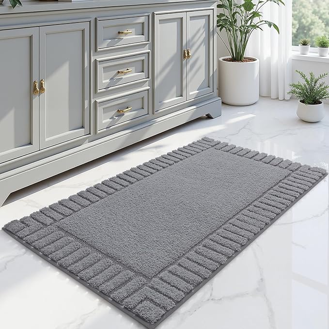 LUMI Bathroom Rugs Non Slip with Rubber Backing, Extra Soft Plush Microfiber Bath Rug Absorbent, Machine Washable Bath Mat Quick Dry for Tub, Shower, Hotel, Dark Grey, 24"x43"