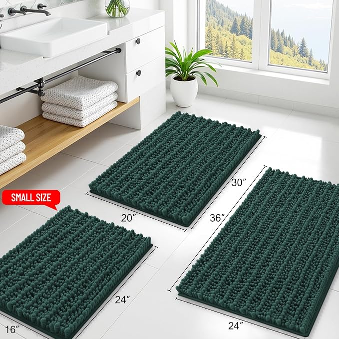 Smiry Bathroom Rugs Mat 59x24, Extra Soft Absorbent Chenille Bath Rugs, Non Slip Rubber Backing Machine Washable Quick Dry Bath Mats for Bathroom Floor, Tub, Shower, Home Decor Accessories, Green