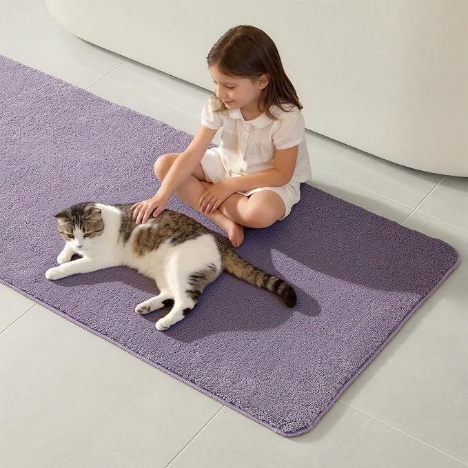 TYUU Bathroom Rugs Non Slip Washable, Ultra Soft Super Absorbent Quick Dry Small Bath Mat with Rubber Backing for Bathroom Floor, Shower, or Sink, Lavender 24" x 36"