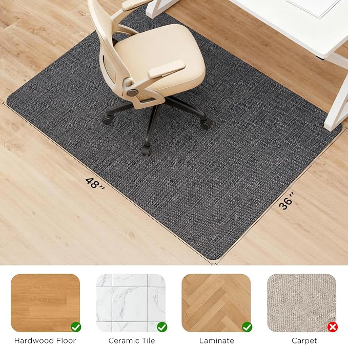 Sycoodeal Chair Mat,36" x 48" Office Chair Mat for Hardwood and Tile Floor, Heavy Duty Floor Protector for Rolling Chairs,Non-Slip,Computer Mat for Home Office(Dark Coffee)