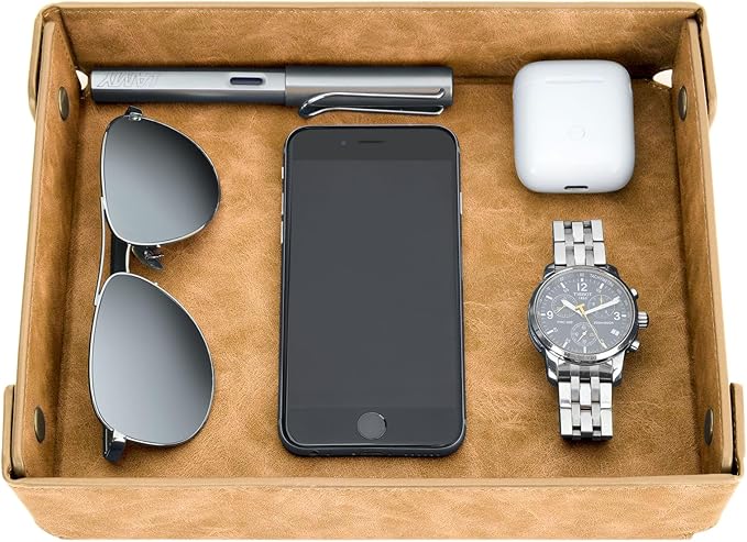 CASIRENA Faux Leather Valet Tray Organizer for Men - Catch-All Tray for Entryway Table Key, Wallet, Watch, Coin Change, Phone, Dresser EDC Dump Jewelry, Bedside Nightstand Desk-top