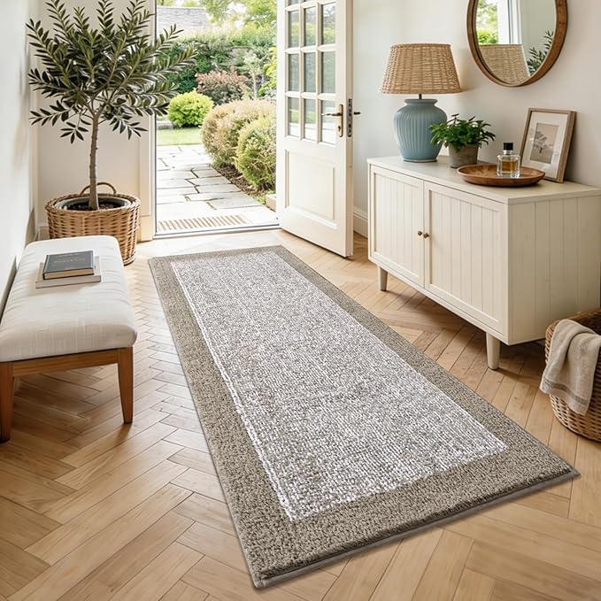 60x24 Long Bathroom Rugs Washable Non Slip, Bath Mat for Bathroom Floor Tub, Soft Absorbent Quick Dry Mats for Shower,Bathtub,Home Decor（Greige）