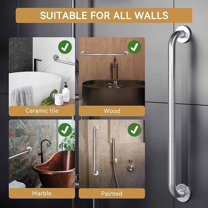AmazerBath Grab Bar for Bathtubs and Showers - Anti Slip, 36" L x 1.25" D, Stainless Steel, Senior and Handicap Accessible, Holds 500LBS