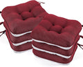 BETU Chair Cushions for Dining Chairs Set of 6,3.5" Thick Kitchen Table Chair Pads with Ties,Non Slip Backing and Covers, Home Decor Seat Cushion for Dining Room,Bar,Patio Chairs,15.5"X15.5"X3.5",Red