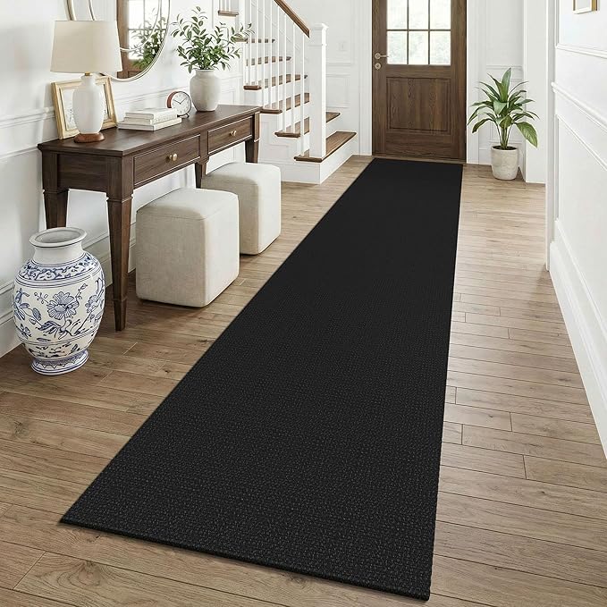 KOZYFLY Black 2.5'x12' Runners Rugs for Hallway, Long Washable Runner Rug, Woven Non Slip Kitchen Runner, Braided Entryway Rug, Floor Carpet for Entry, Aisle, Hall, Black/Dark Grey