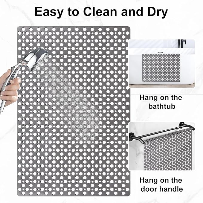 Anti Slip Shower Mat with Suction Cups,31.5x47.2 Inch Quick Drain TPE Non Slip Shower Mats for Inside Shower,Large Bath Mat for Shower Soft on Feet, Easy to Dry&Cut Machine Washable