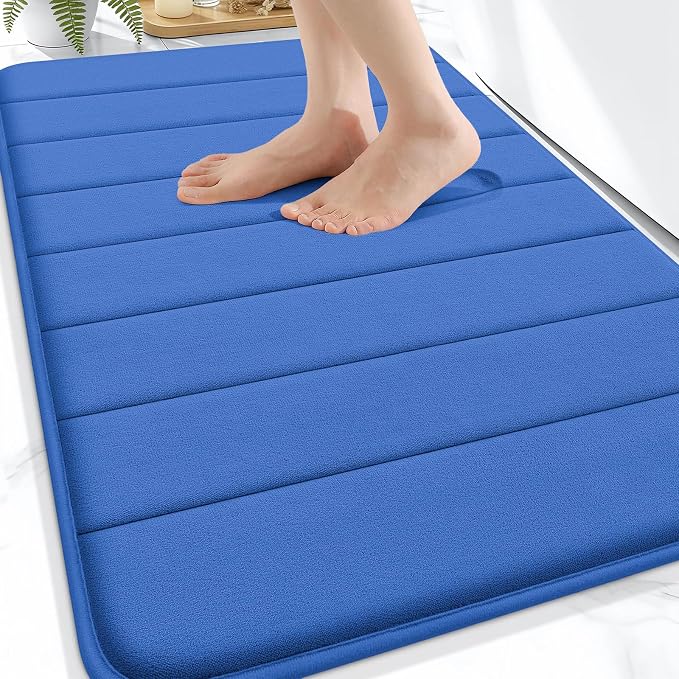 OLANLY Memory Foam Bath Mat 34x21, Super Soft Absorbent Bathroom Rugs, Quick Dry, Machine Washable Shower Floor Rugs, Bathmat Carpet, Bathroom Home Decor Accessories, Deep Navy Blue